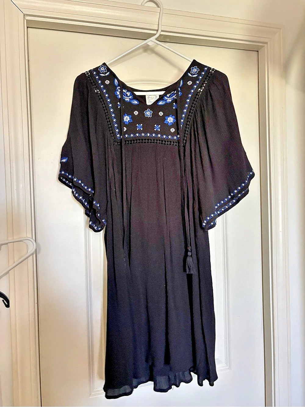 Free People Black & Blue Embroidered Maxi Dress